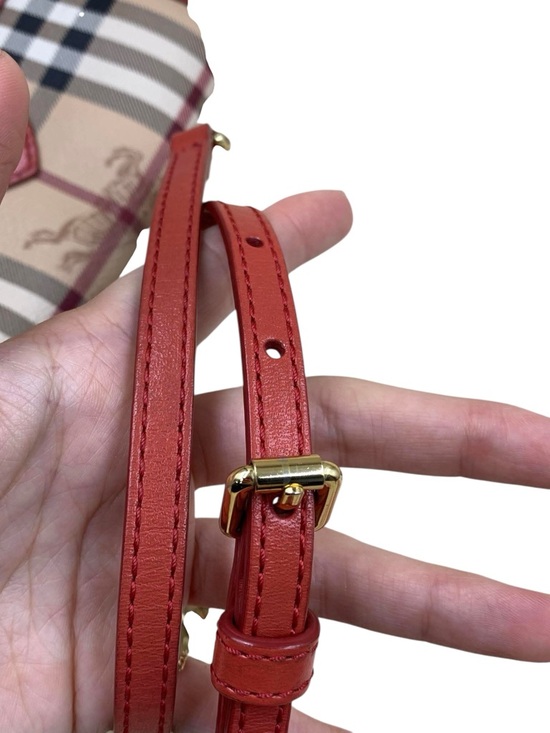Burberry Red Leather & Signature Check Tassel Crossbody - Picture 10 of 11